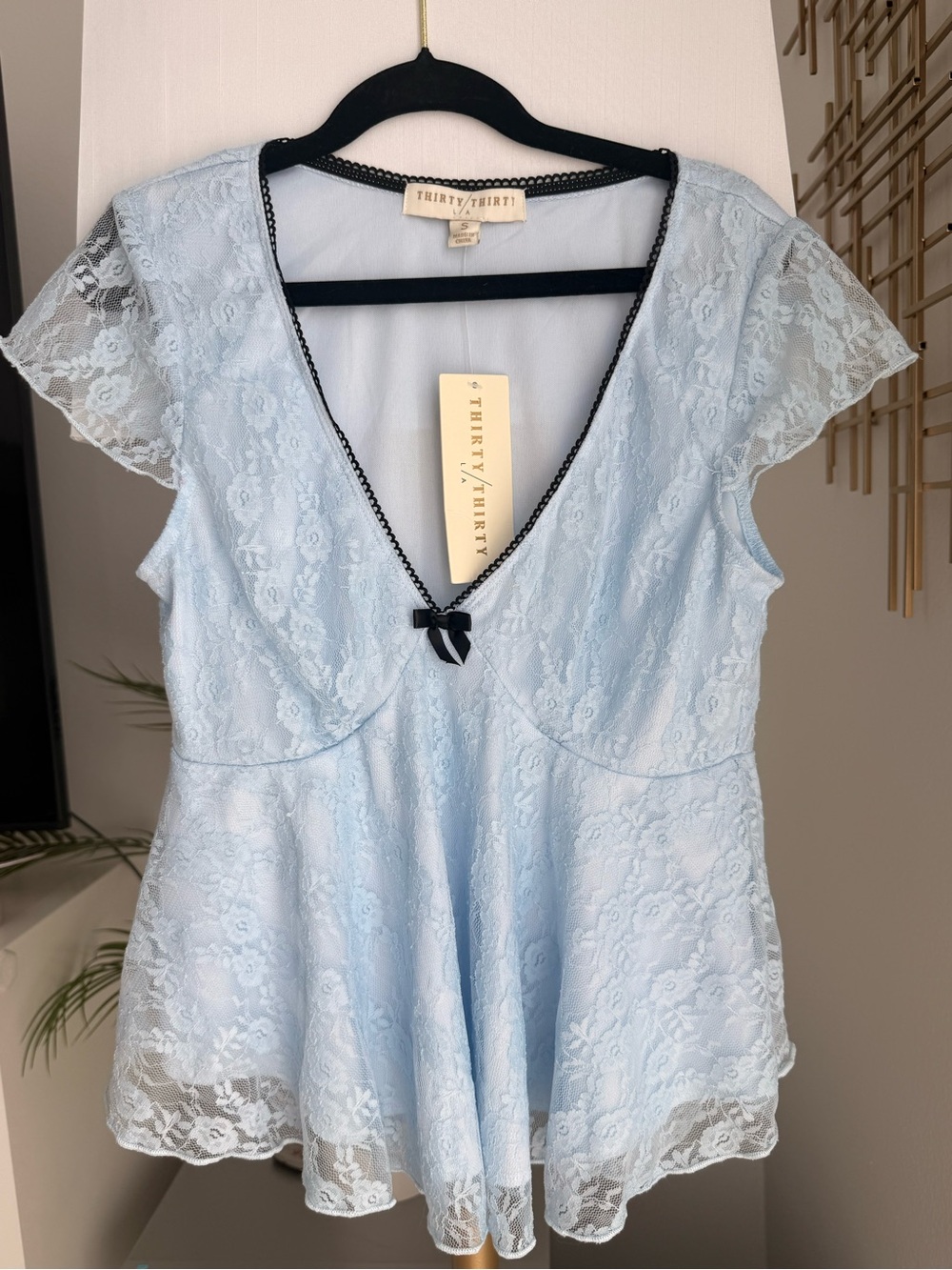 Thirty / Thirty Light Blue Lace Camisole with Bow